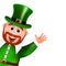 Leprechaun cartoon character peeking. Saint Patricks Day Card.