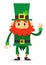 Leprechaun cartoon waving hang. Vector flat illustration for St Patrick Day.