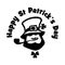 Leprechaun face logo with hat, pipe, and clover. Happy Saint Patricks Day text. . Hand drawn black vector icon isolated