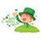 Leprechaun Found a Four-Leaf Clover for St. Patrick\'s Day Card