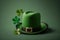 Leprechaun green hat with clover leaf