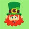 Leprechaun in green hat face. Head with Red beard. Portrait for St. Patricks Day celebration in Ireland.