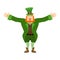 Leprechaun happy. Dwarf with red beard merry Emoji. Irish elf em