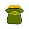 Leprechaun hat with coins, traditional irish sign of wealth and good luck in cartoon style