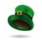 Leprechaun hat icon. Green leprechaun hat with gold buckle and clover leaf