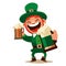 Leprechaun holding large beers laughing vector graphics