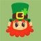 Leprechaun, Irish man head, St. Patrick`s Day design, cartoon character portrait, vector illustration.