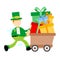 leprechaun pick gift box with cart cartoon doodle flat design vector illustration