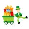 leprechaun pick gift box with cart cartoon doodle flat design vector illustration