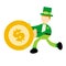 leprechaun pick gold coin money dollar cartoon doodle flat design vector illustration