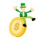 leprechaun pick gold coin money dollar cartoon doodle flat design vector illustration