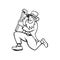 Leprechaun Plumber Running Cartoon Black and White