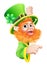 Leprechaun pointing to sign