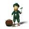 Leprechaun with a pot of gold and leaf clover and luck.