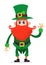 Leprechaun presenting, cartoon character, Happy Saint Patricks Day, vector illustration.