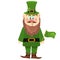 Leprechaun presenting holiday little green man vector character illustration.