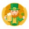 Leprechaun Saint Patrick Day Celebration Clover Success and Prosperity Symbol Mug of Beer with Foam Icon on Barrel