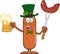 Leprechaun Sausage Cartoon Character Holding A Beer And Weenie