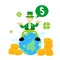 leprechaun shamrock celtic World economy money dollar global cartoon doodle flat design vector illustration