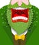 Leprechaun shout. Angry dwarf shout. Scary Gnome green beard shouts. grandfather in green coat. Open your mouth and teeth.