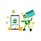 leprechaun and store online shop credit card payment cartoon flat design illustration