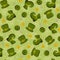 Leprechaun themed pattern with signs of good luck and wealth for St Patricks Day