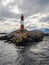 Les Eclaireurs lighthouse island in the middle of the Beagle Channel, close to Ushuaia city in Argentina. Tierra del Fuego Island