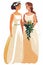 Lesbian brides in wedding dress. Minimal flat design illustration.