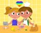 Lesbian couple cooking happily vector illustration