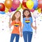 Lesbian couple holding hand each other and balloons
