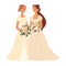 Lesbian couple marriage. Homosexual wedding. Brides in dress LGBT newlyweds
