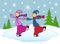 Lesbian Couple Skating Christmas Card