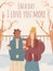 Lesbian couple together in winter park. Romantic love illustration