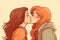 lesbian kiss two beautiful woman in love, hand drawn illustration. lgbtq community pride month