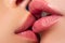 Lesbian Lgbt couple kiss. Sensual kissing. Female lips close-up. Love and feelings. Homosexual concept. Gentle tongue in