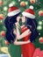 Lesbian women kiss. Festive illustration. LGBT family on Christmas holiday illustration