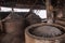 Leshan Qianwei Rochester town brewery workers are placed in the fermentation lees fermentation pond continues to ferment