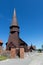 Lesno, Pomeranian Voivodeship / Poland - June 14, 2019: Old historic wooden church in a small village. Christian temple built of