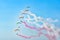 Leszno, Poland - June, 19, 2021: The Flying Dragons Team - Moto paragliding demonstration group performed at the Antidotum Airshow