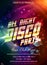 Let`s dance party invitation. All night disco vector poster with chic gold flare headline and bokeh