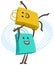 Let`s dance! Two Happy Shopping Bags Characters dance a comic dance. Joyful meeting