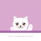 Let`s do something amazing. funny Kawaii cat face with pink cheeks, pastel colors white pink lilac background. Can be used for