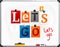 Let`s go made from newspaper letters attached to a whiteboard or noticeboard with magnets. Marker pen. Vector.