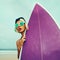 Let\'s go surf. Girl with surf board on the beach