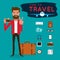 Let\'s Go Travel. Tourist with gadget for travel. Character design.