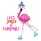 Let`s jingle and flamingle - Calligraphy phrase for Christmas with cute flamingo girl.