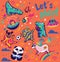 Let`s play. Fantastic animals collection in vector. Cosmic aliens, dinosaurs, cool unicorn, panda gamer