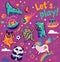 Let`s play. Fantastic animals collection in vector. Cosmic aliens, dinosaurs, cool unicorn, panda gamer