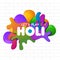 Let`s play holi text on color splash background.