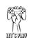 Let`s Play. Vector gamer logo. Illustration of a joystick in the hand. Black and white image of the gamepad for print, poster,